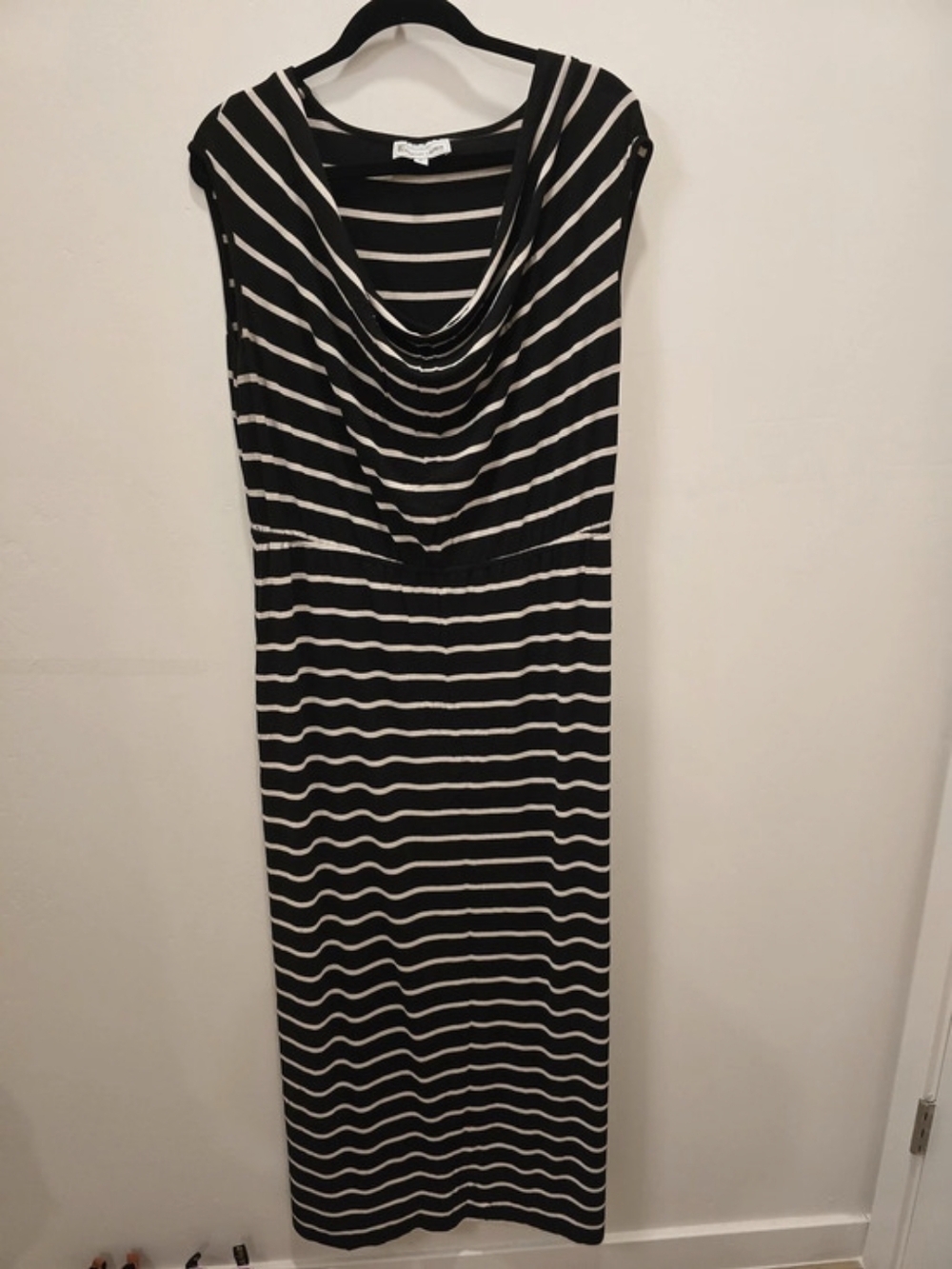 Elliott Lauren Striped Cowl Neck Maxi Dress in Black & White Size Large